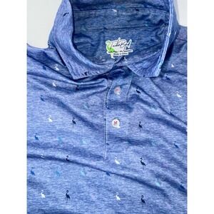 TailorByrd Mens Blue Flamingo Print Performance Golf Polo Shirt Large SPF 30